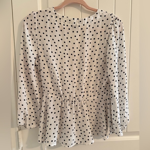 LOFT Black and White Wrap Blouse with Three-Quarter Sleeves - Picture 2 of 3